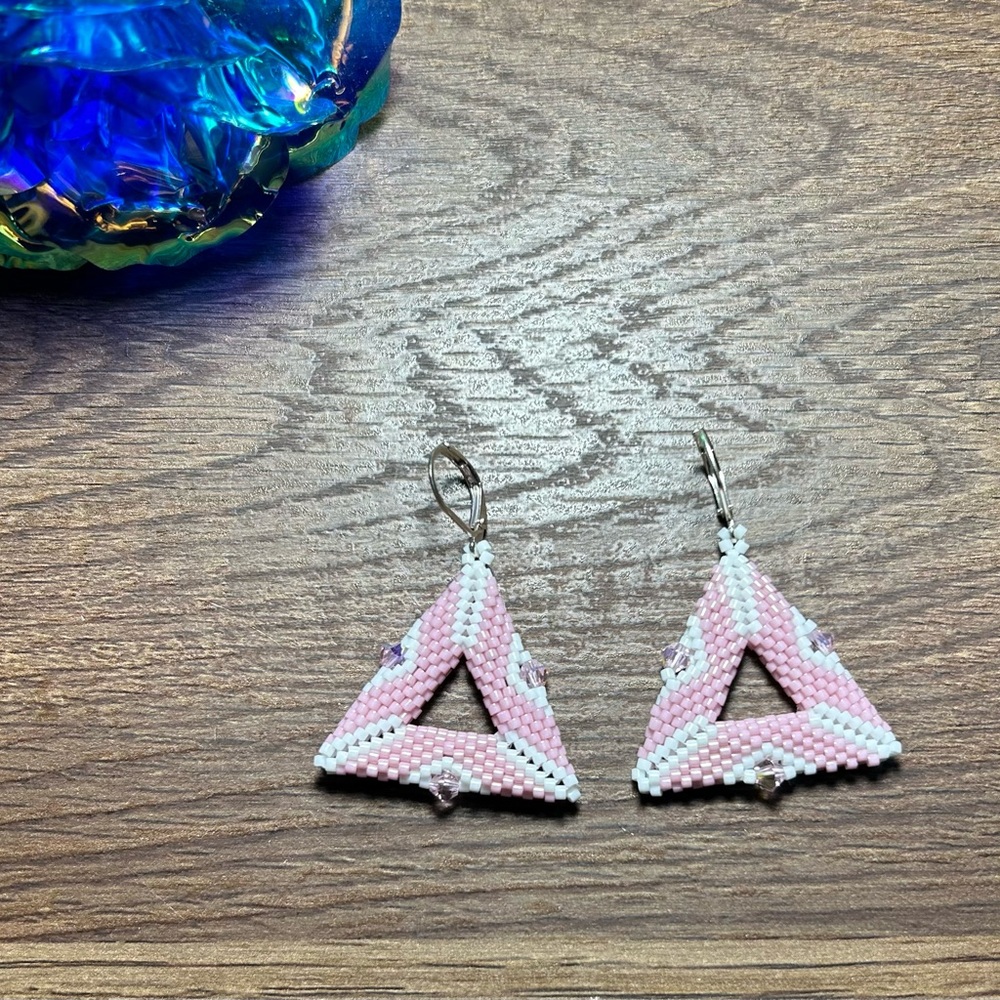 Beaded triangle 3 dimensional earrings